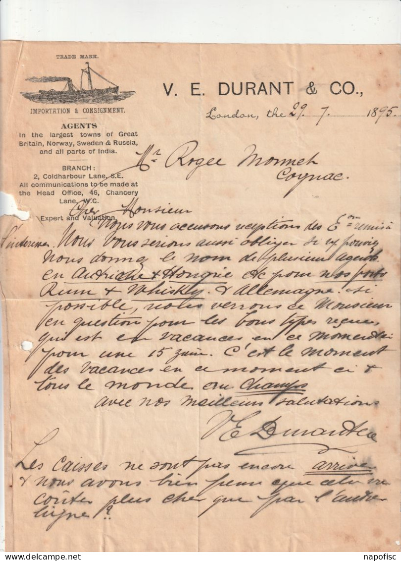 98-V.E.Durant & Co..Importation & Consignement...London...(U.K) ...1895 - Reino Unido