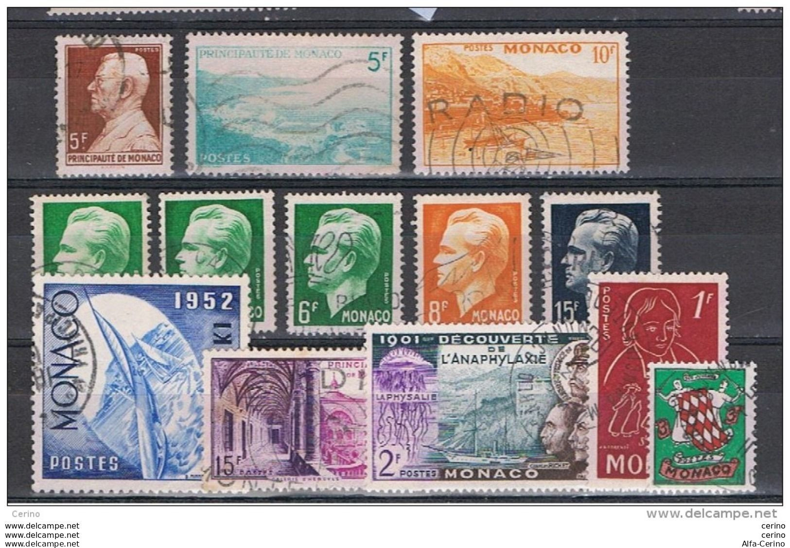 MONACO:  1948/54  SOGGETTI  VARI  -  INSIEME  13  VAL. US. -  YV/TELL. 303//410 - Usados