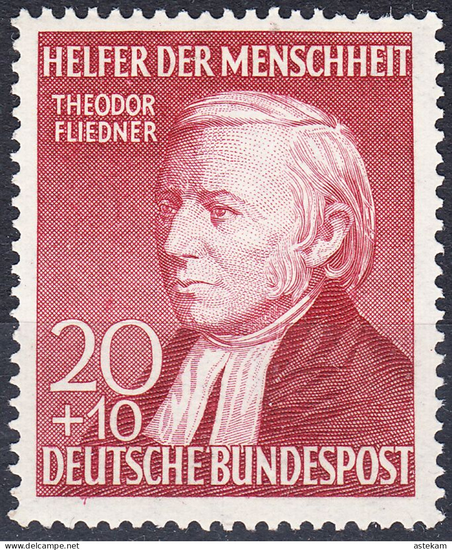 GERMANY 1952, THEODOR FLIEDNER (1800-1864), SEPARATE MNH STAMP Of SERIES With GOOD QUALITY,*** - Unused Stamps