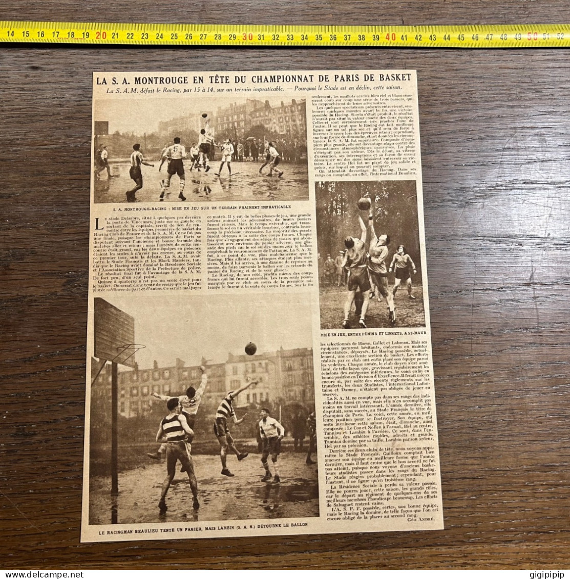 1930 MDS S. A. MONTROUGE EN TÊTE DU CHAMPIONNAT DE PARIS DE BASKETBALL BEAULIEU Lambin - Collezioni