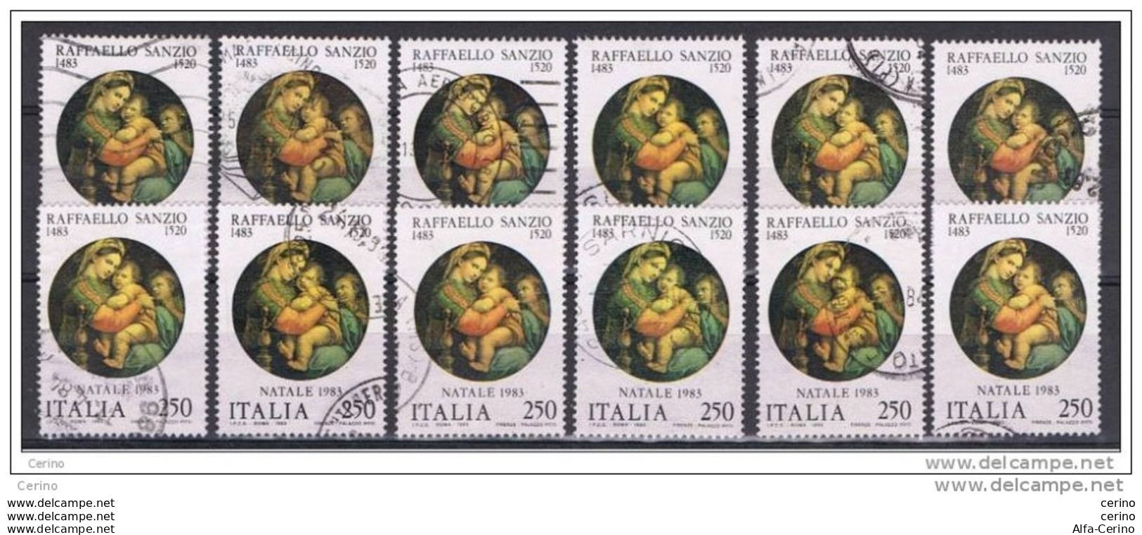 REPUBBLICA:  1983  NATALE  -  £. 250  POLICROMO  US. -  RIPETUTO  12  VOLTE  -  SASS. 1656 - 1981-90: Usati