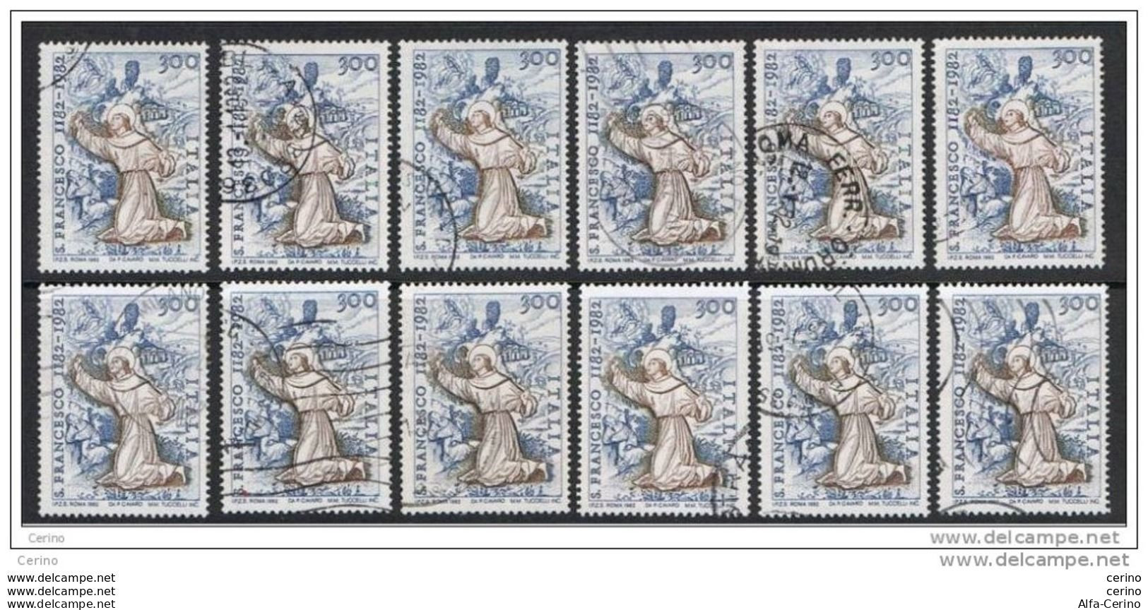 REPUBBLICA:  1982  SAN  FRANCESCO  -  £. 300  AZZURRO, GRIGIO  E  BRUNO  US. -  RIPETUTO  12  VOLTE  -  SASS. 1585 - 1981-90: Afgestempeld