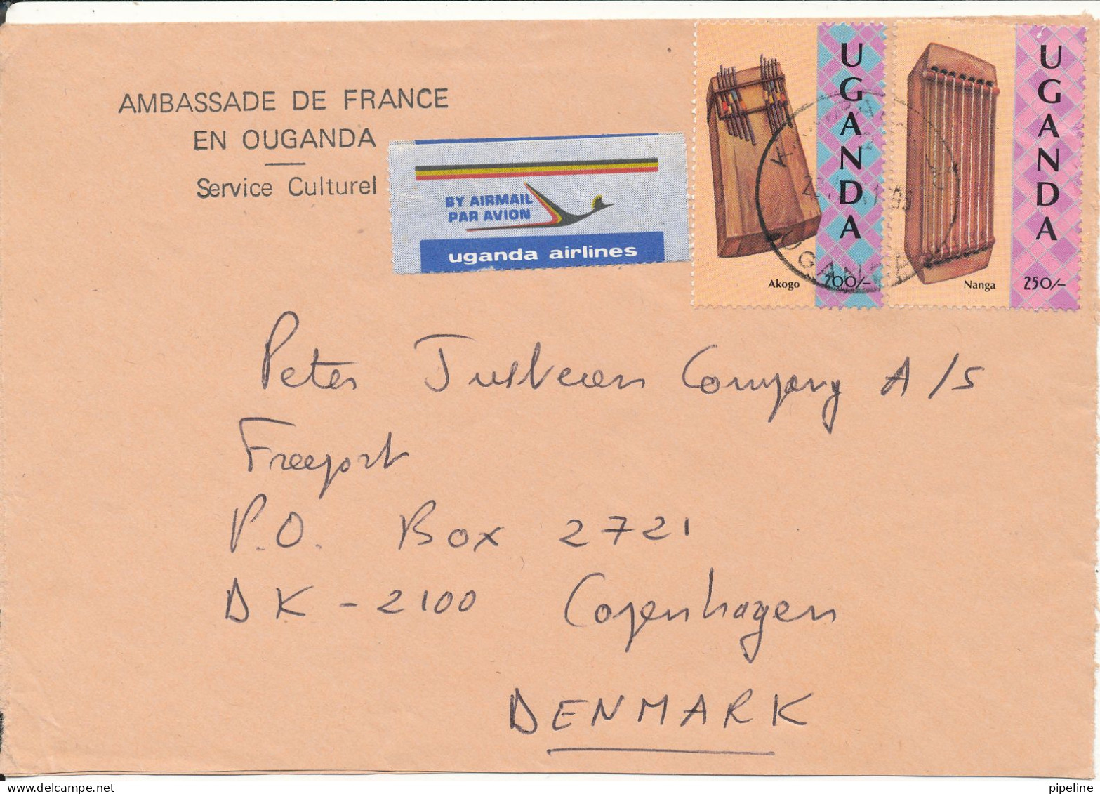 Uganda Cover Sent Air Mail To Denmark 23-4-1995 Topic Stamps Sent From The Embassy Of France Uganda - Oeganda (1962-...)