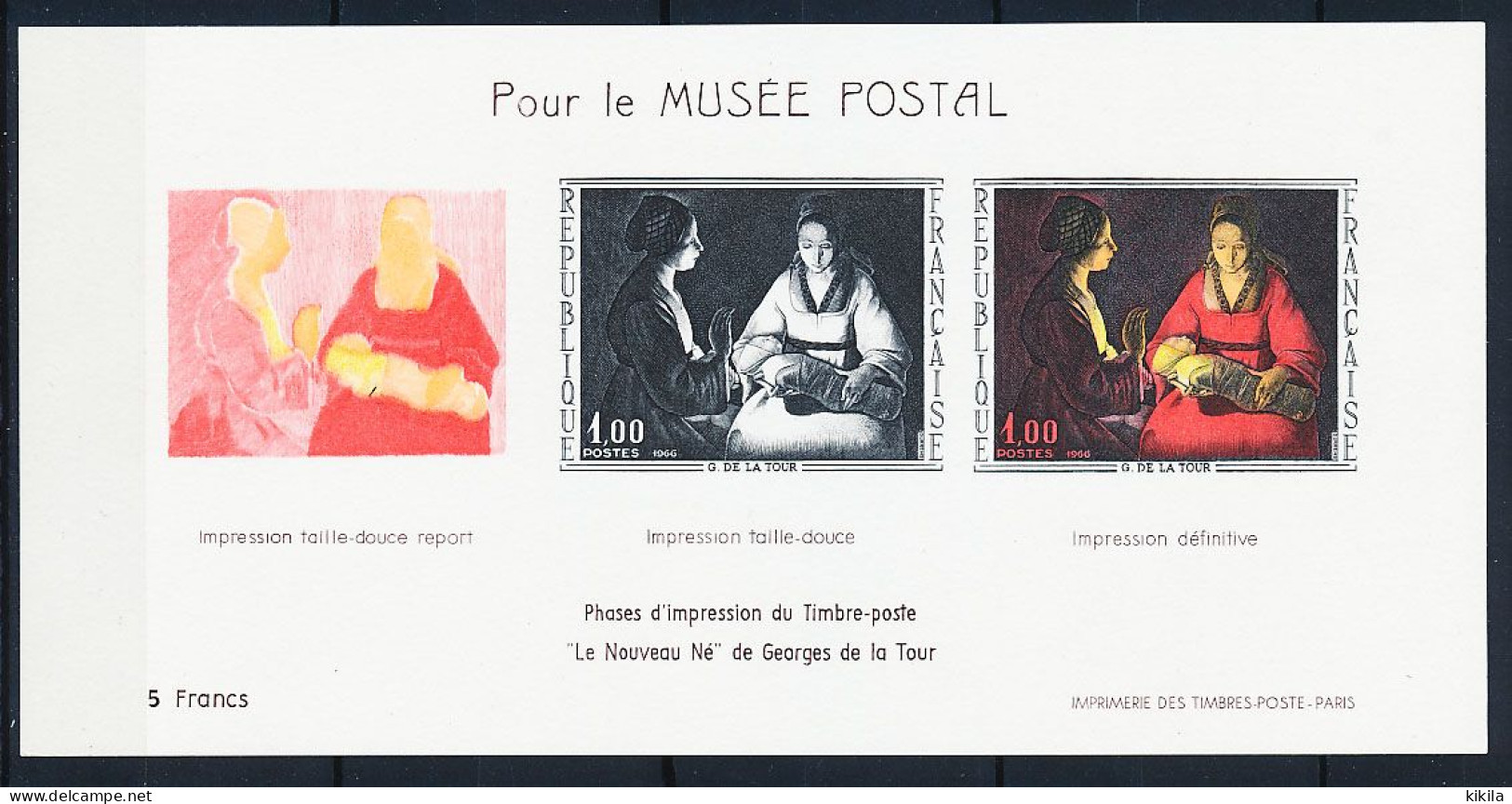 Bloc Pour Le Musée Postal Les Phases D'impressions Du Timbre "Le Nouveau Né" De Georges De La Tour - Postdokumente