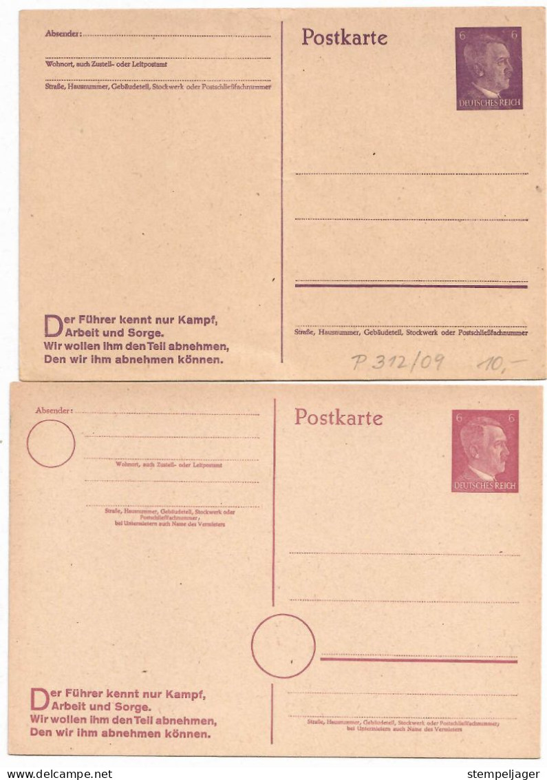 Postkarten Hitler Mit Spruch, Mit + Ohne Kreis (ohne = Selten P312/09) - Postcards