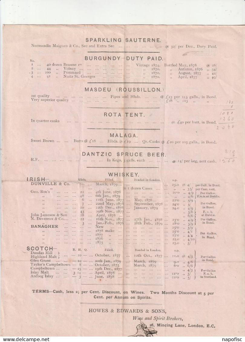 98-Howes & Edwards & Sons...Wine & Spirits Brokers..London...(U.K) ...1879 - Royaume-Uni