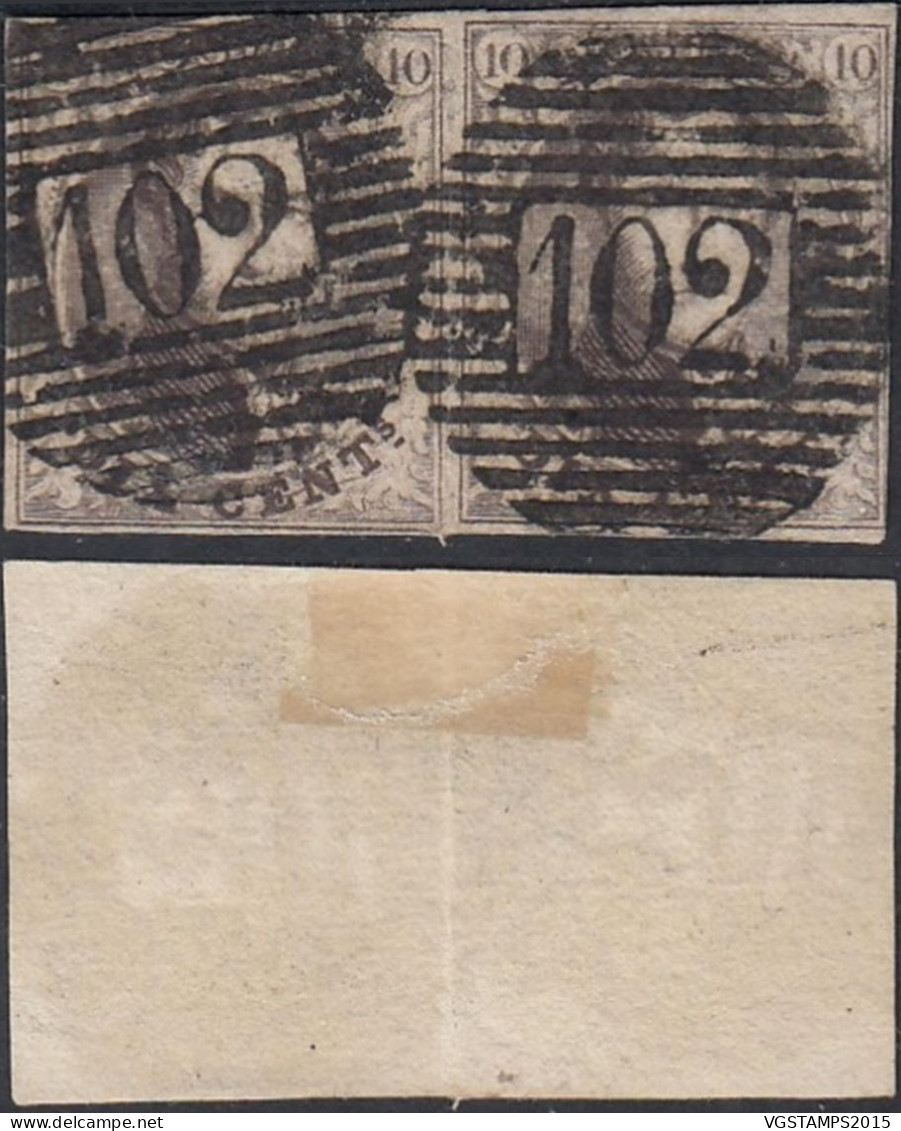 Belgique 1858 - Timbres Oblitérés. COB Nr.: 10 A. Une Paire. Oblitéré: P102 "ROULERS" Très Bonne Qualité.. (EB) AR-02463 - 1858-1862 Medallones (9/12)