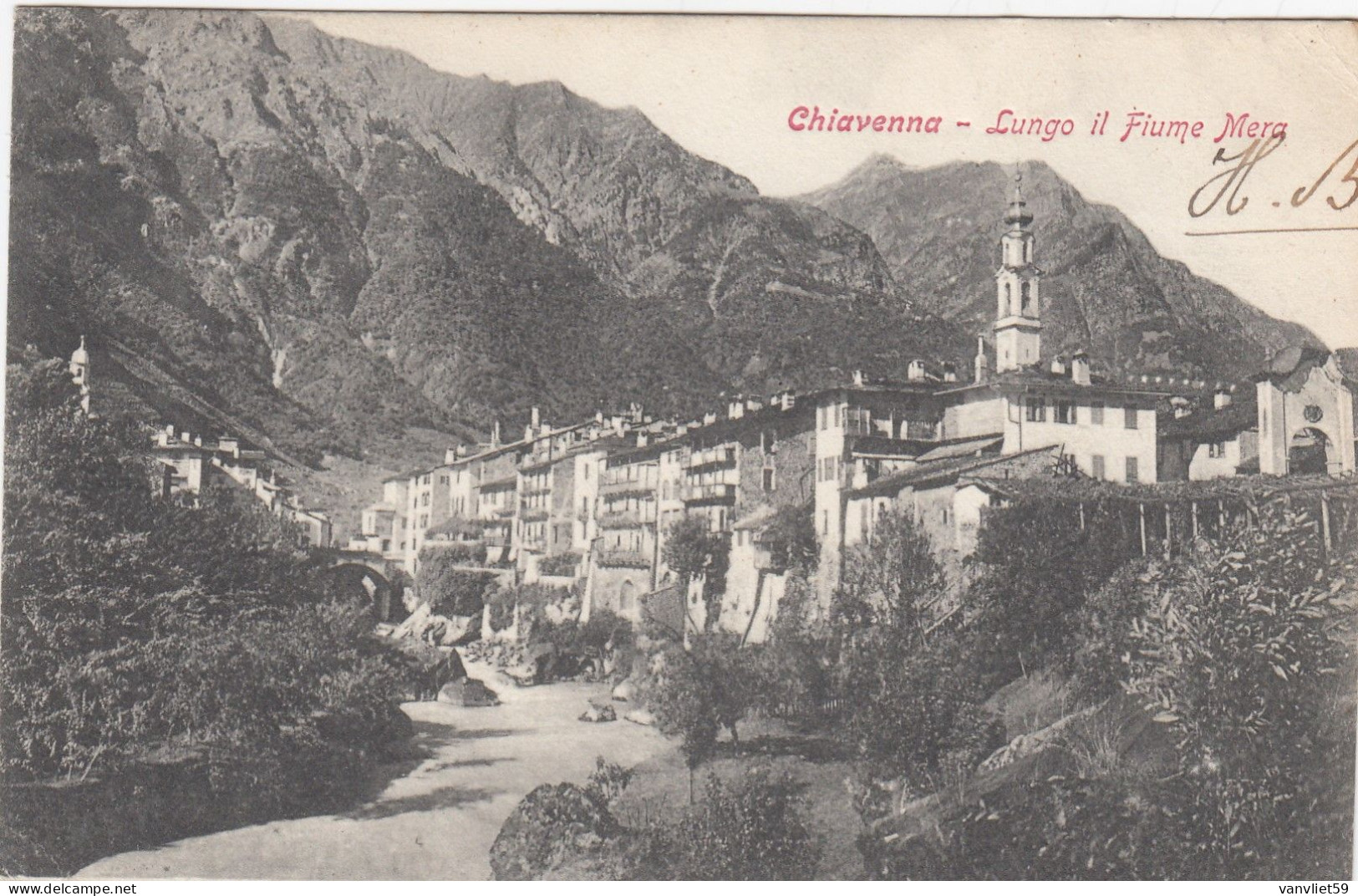 CHIAVENNA-SONDRIO-LUNGO IL FIUME MERA-CARTOLINA VIAGGIATA IL 13-7-1904-RETRO INDIVISO - Sondrio