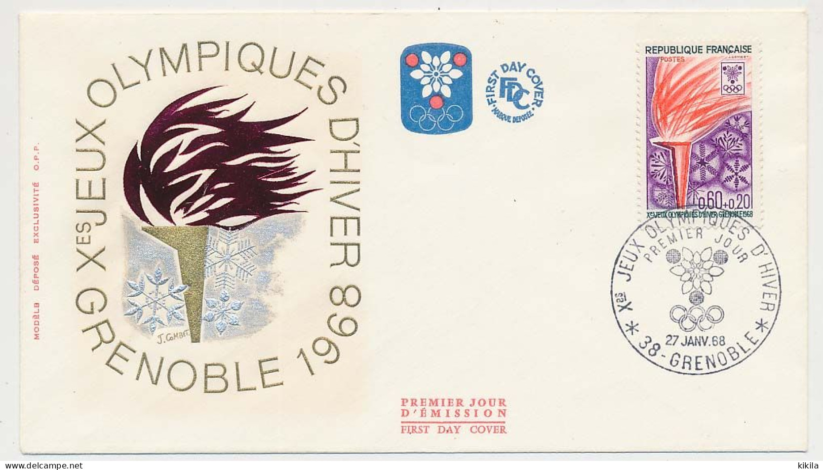 FDC Des Xèmes Jeux Olympiques D\'Hiver De Grenoble 1968  Olympic Games  Premier Jour D'émission Des T.P. 27 Janvier 1968 - 1960-1969