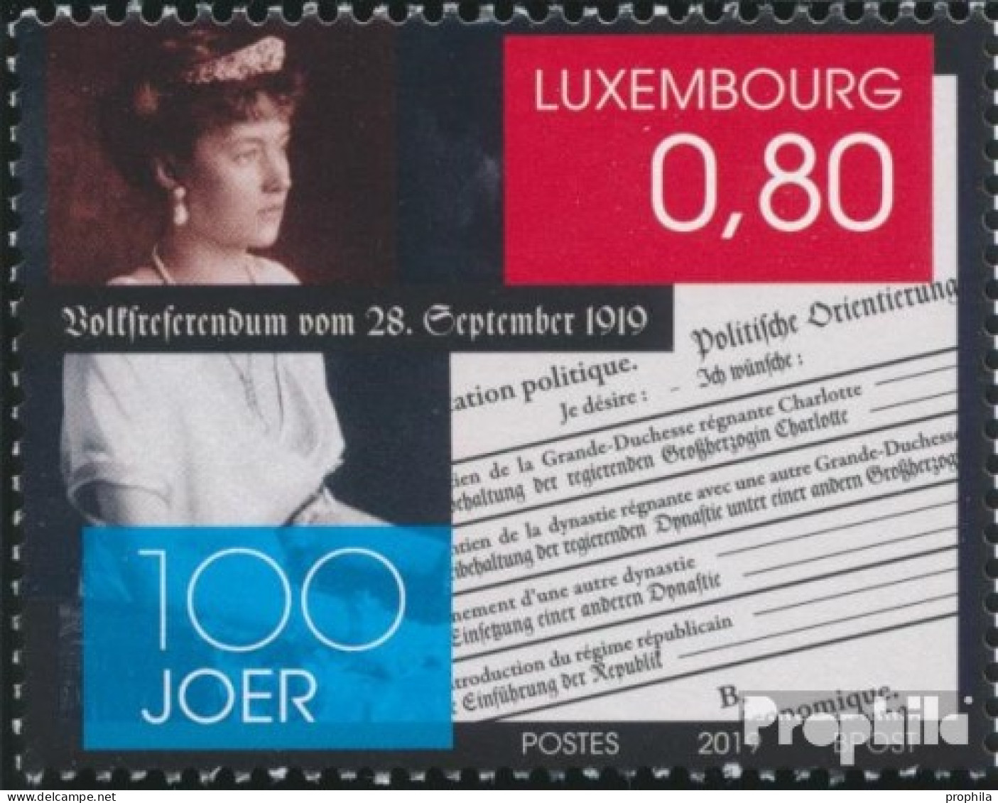 Luxemburg 2207 (kompl.Ausg.) Postfrisch 2019 Referendums Von 1919 - Ungebraucht