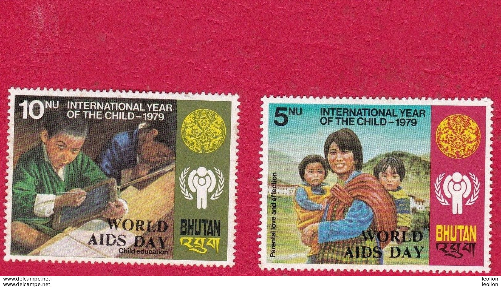 BHUTAN 1988 Overprint World Aids Day MNH On 1979 5 &10 Nu Int Year Girl Child Scott 762 & 763     BHOUTAN - Bhutan