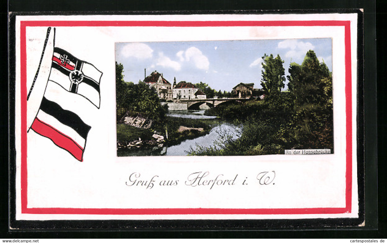 AK Herford I. W., An Der Hansabrücke, Flaggen  - Herford