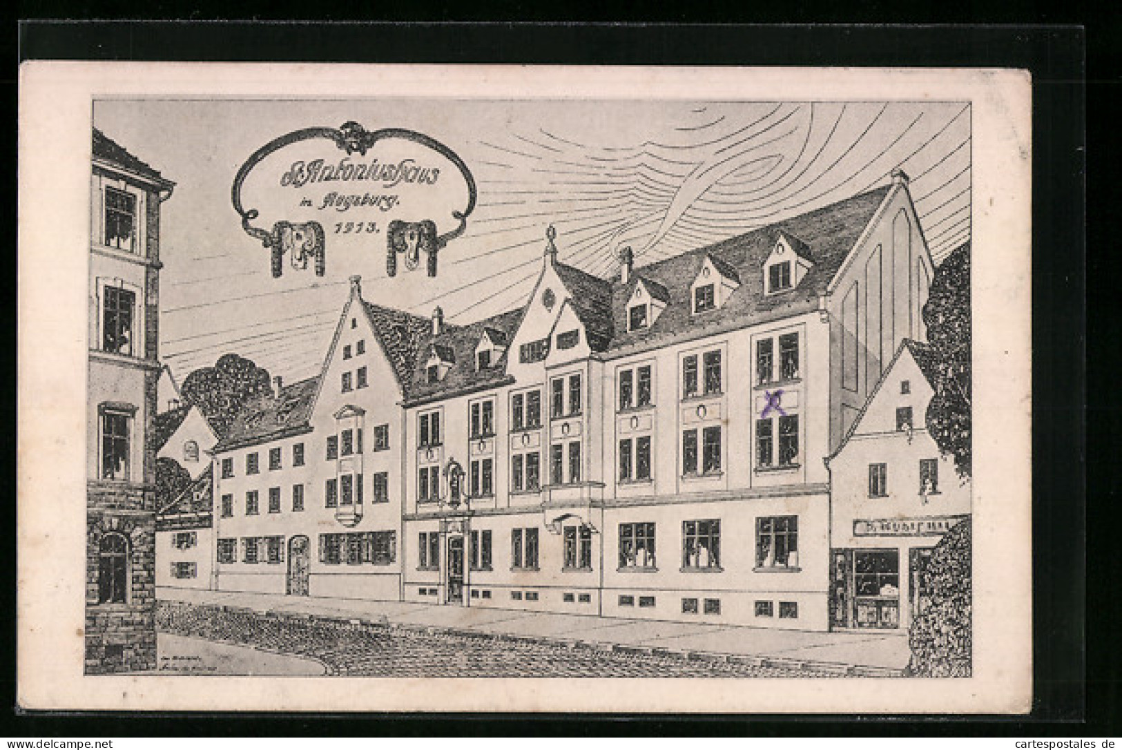 Künstler-AK Augsburg, Am St. Antoniushaus  - Augsburg