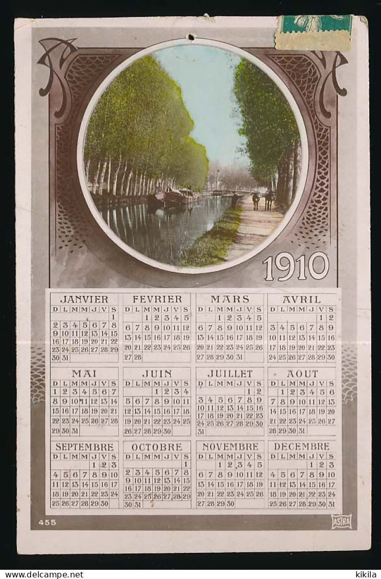 CPA Calendrier 1910 (5) Canal Péniche Chemin De Halage Chevaux - Año Nuevo