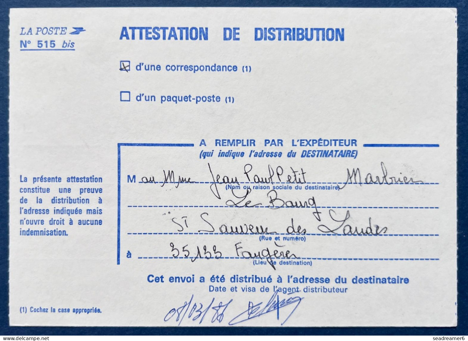 OBJET AVEC ATTESTATION DE DISTRIBUTION + Attestation De Distribution Lettre Liberté De Gandon N°2181, 2407 & 2395 Rare - 1982-1990 Liberté (Gandon)