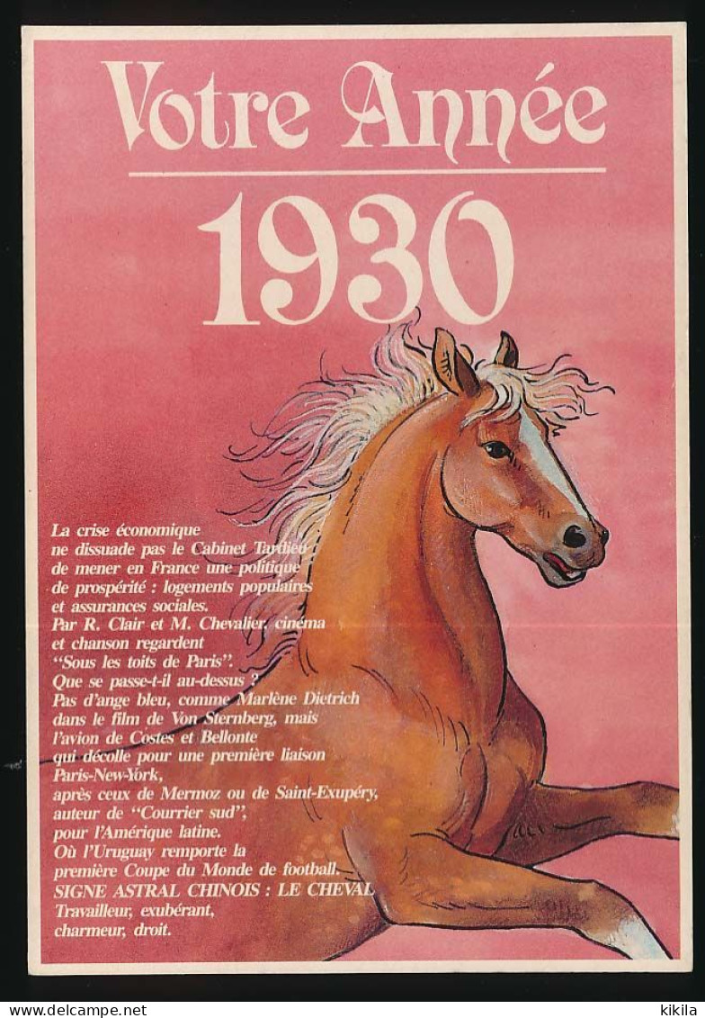 CPSM / CPM 10.5 X 15 Votre Année 1930 Signe Astral Chinois LE CHEVAL Avec Divers événements Intervenus Cette Année Là - Astrologie