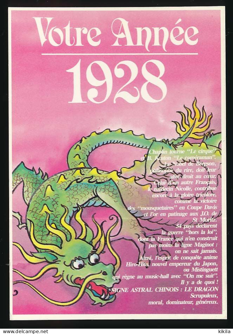 CPSM / CPM 10.5 X 15 Votre Année 1928 Signe Astral Chinois LE DRAGON Avec Divers événements Intervenus Cette Année Là - Astrologia