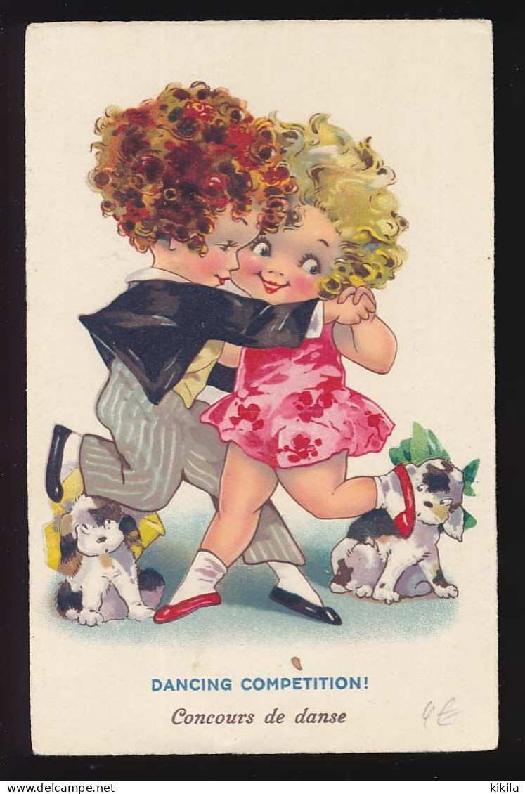 CPSM 9 X 14 Illustrateur Couple Enfant Tenue De Soirée "Dancing Competition!"  "Concours De Danse" Chiens - Hedendaags (vanaf 1950)
