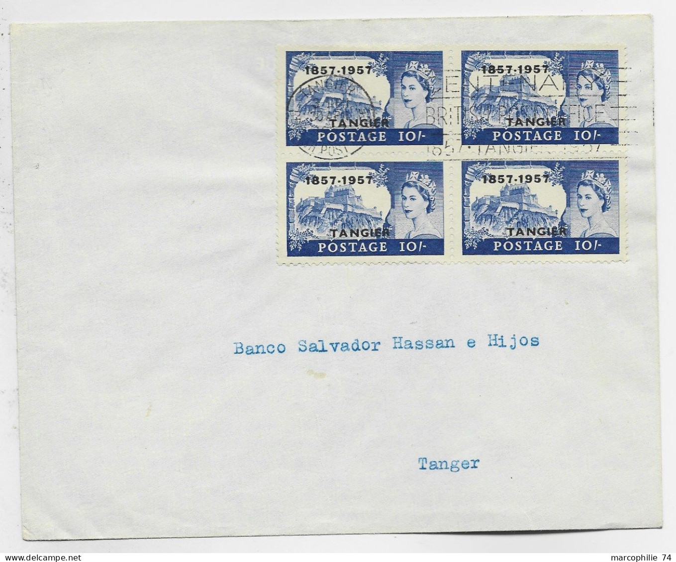 TANGIER 10/ BLOC DE 4 LETTRE COVER TANGER 1957 - Postämter In Marokko/Tanger (...-1958)