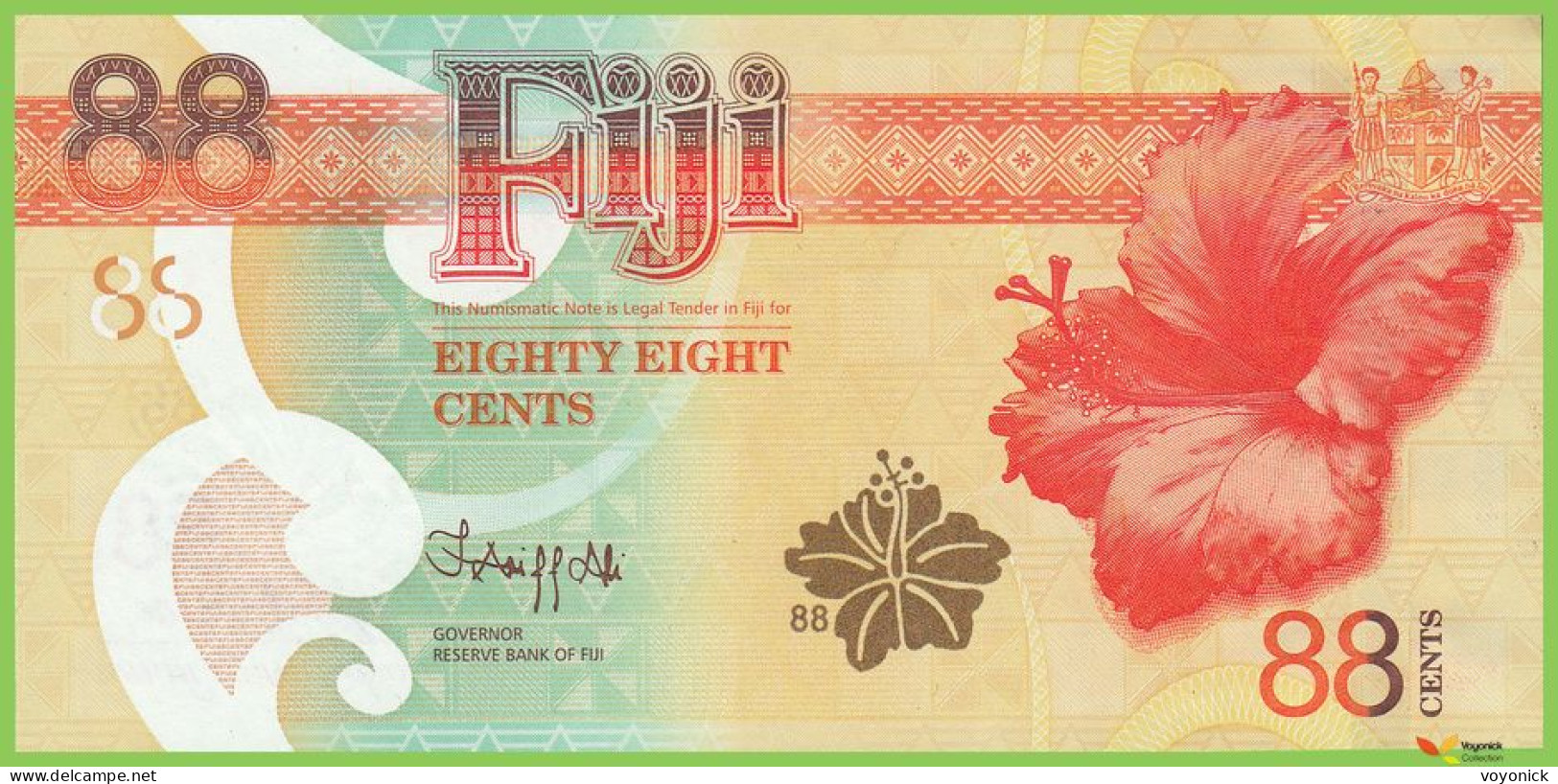 Voyo FIJI 88 Cents ND(2022) P123a BNP513a AA UNC Commemorative - Fiji