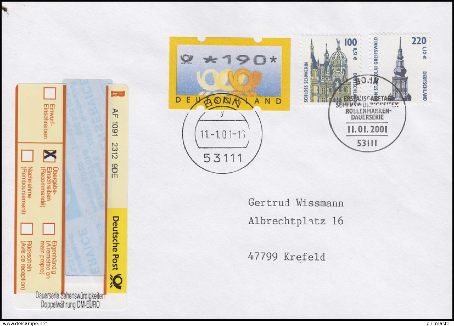 2156+2157 SWK 51+112 C. Sonder-R-Zettel Doppelwährung R-FDC ESSt Bonn 11.1.2001 - R- & V- Labels