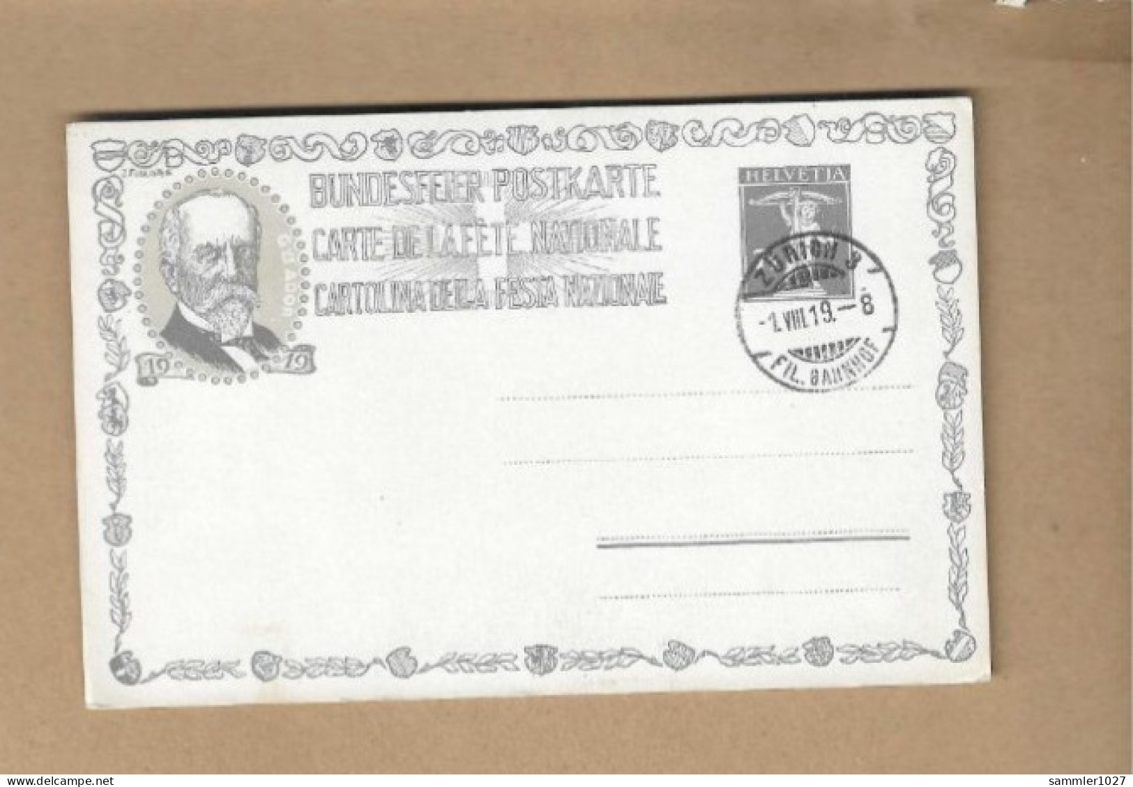 Los Vom 19.04 - Ganzsache Aus Zürich 1919 - Enteros Postales