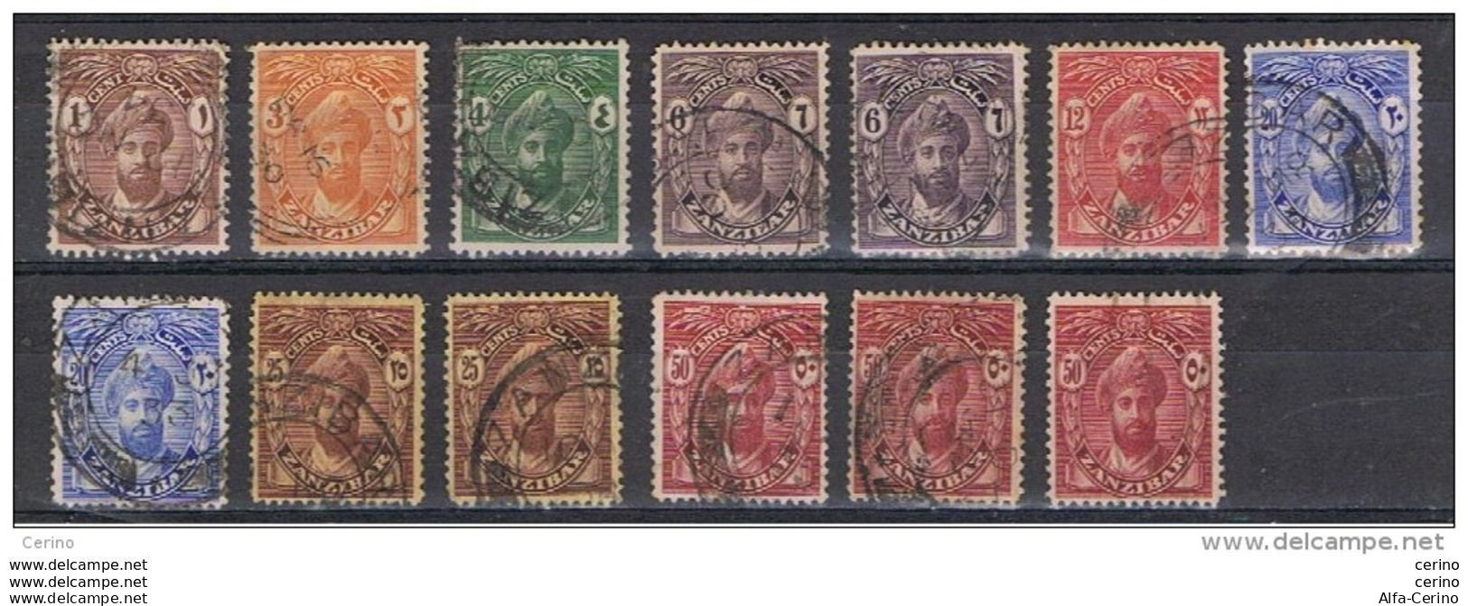 ZANZIBAR:  1927  THE  SULTAN  -  LOT  13  USED  STAMPS  -  YV/TELL. 167//176 - Zanzibar (...-1963)