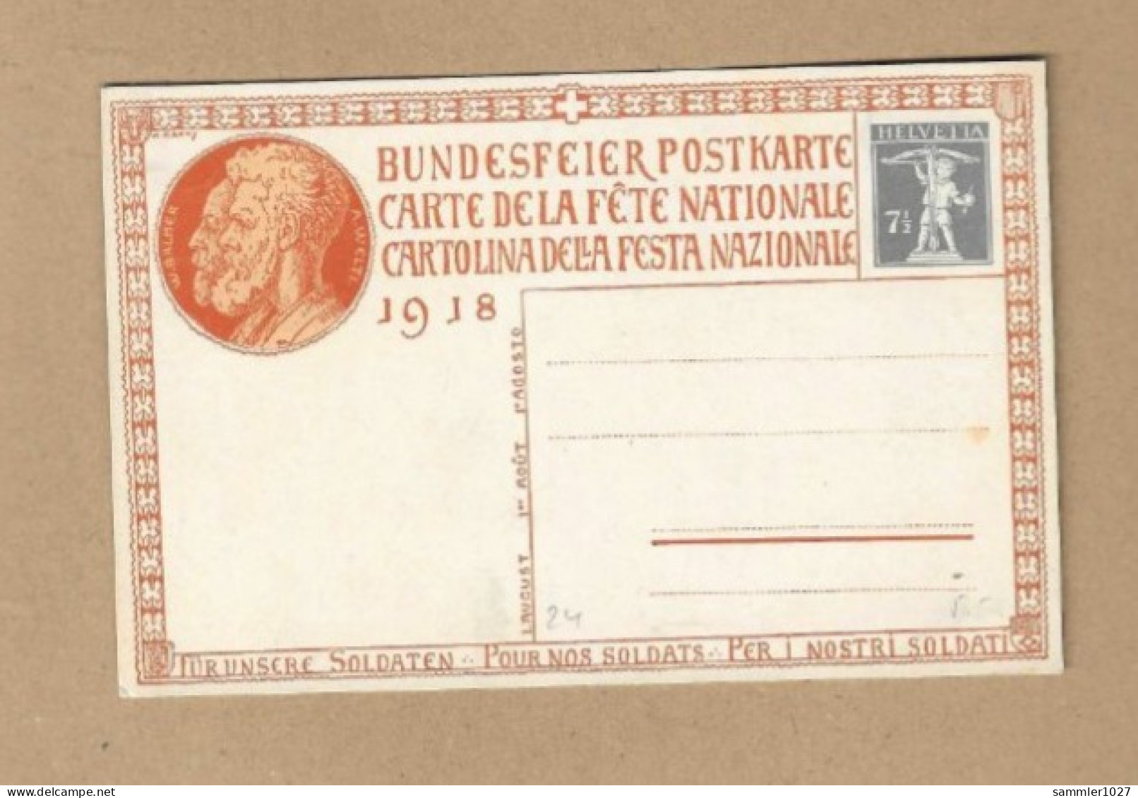 Los Vom 20.04 - Ganzsache Schweiz 1918 - Enteros Postales