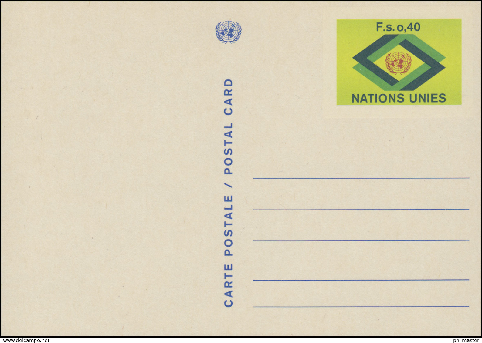 UNO Genf Postkarte P 3x UNO-Emblem Und Rauten 0,40 Franken 1977, Ungebraucht ** - Altri & Non Classificati