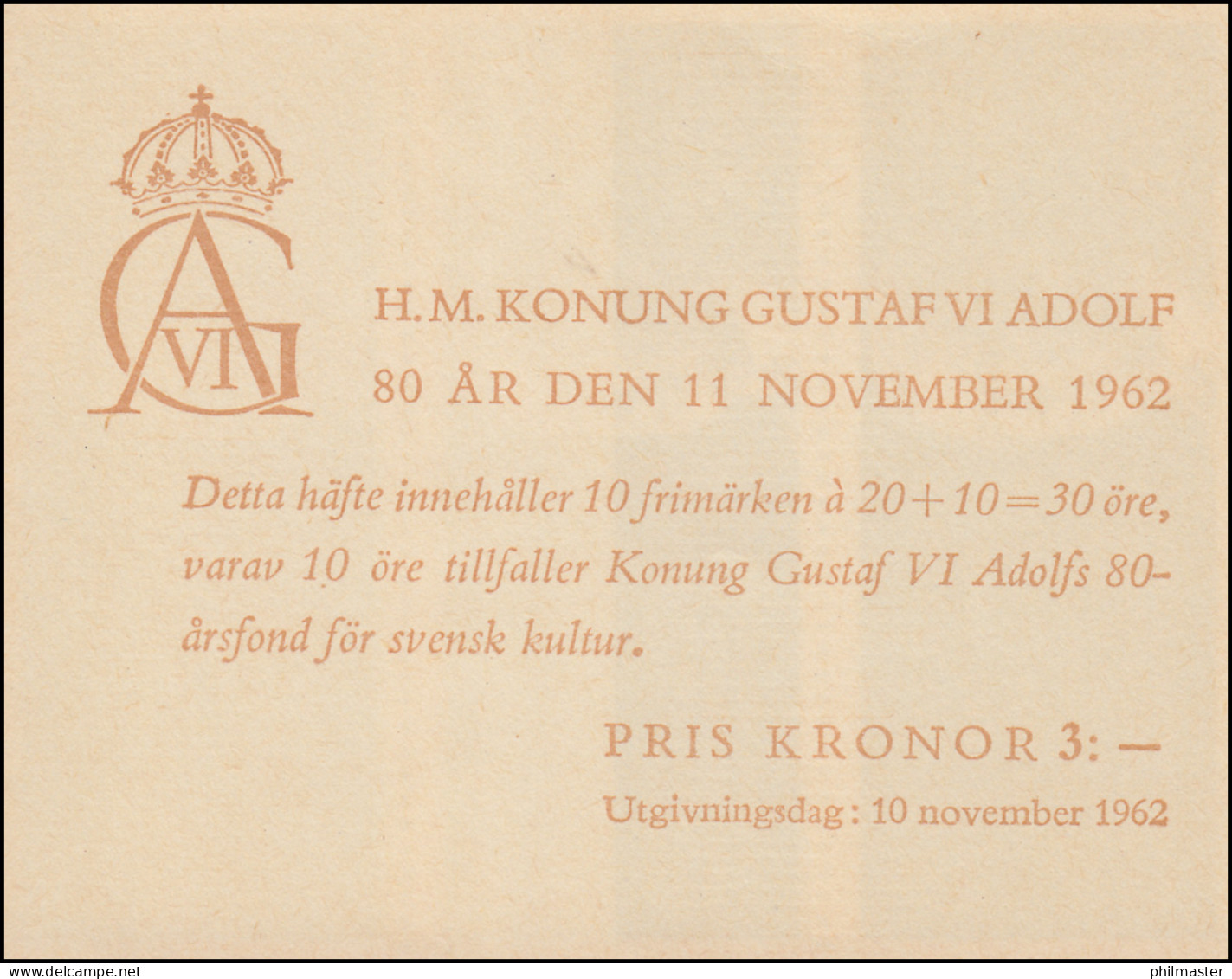 Markenheftchen Geburtstag König Gustav VI. Adolf 20 Öre 10x 498C, ** - Ohne Zuordnung
