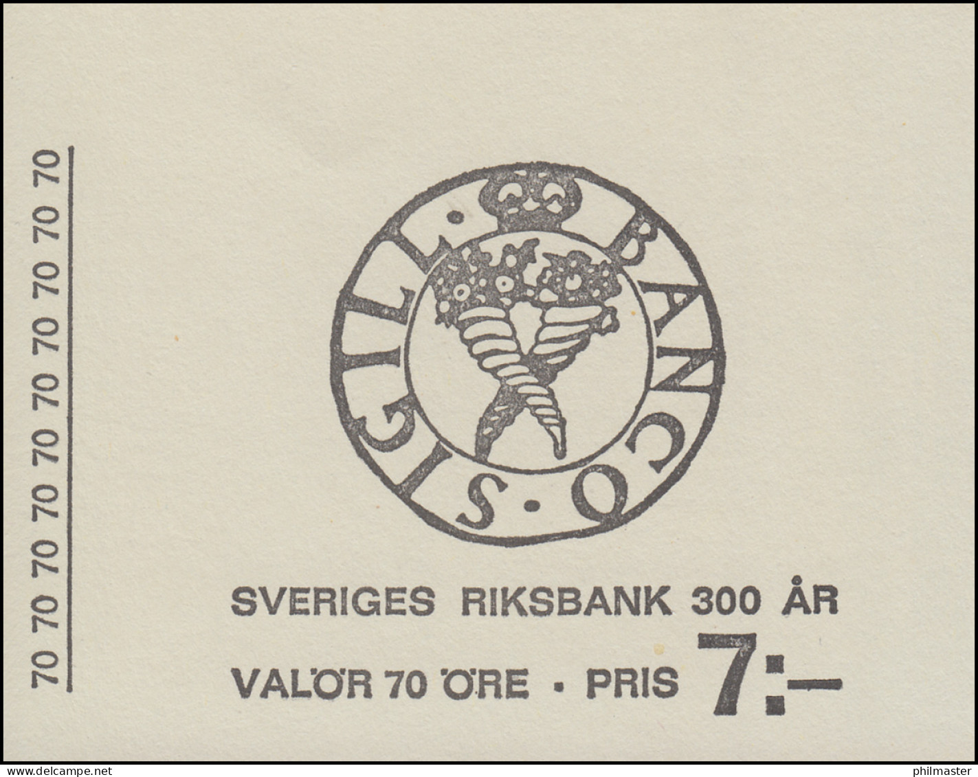 Markenheftchen 300 Jahre Schwedische Reichsbank 70 Öre 10x 604D, ** - Ohne Zuordnung