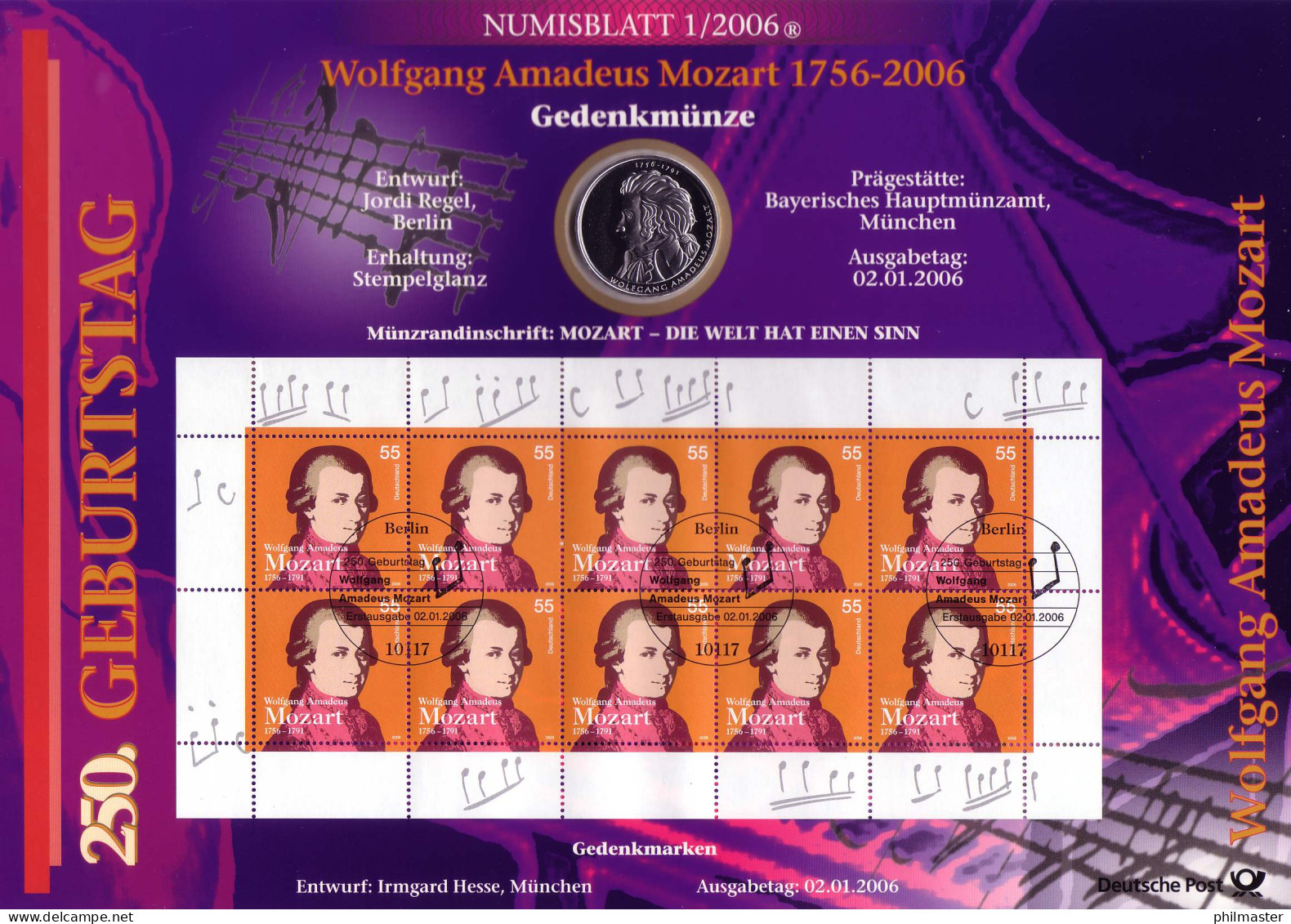 2512 Komponist Wolfgang Amadeus Mozart - Numisblatt 1/2006 - Coin Envelopes