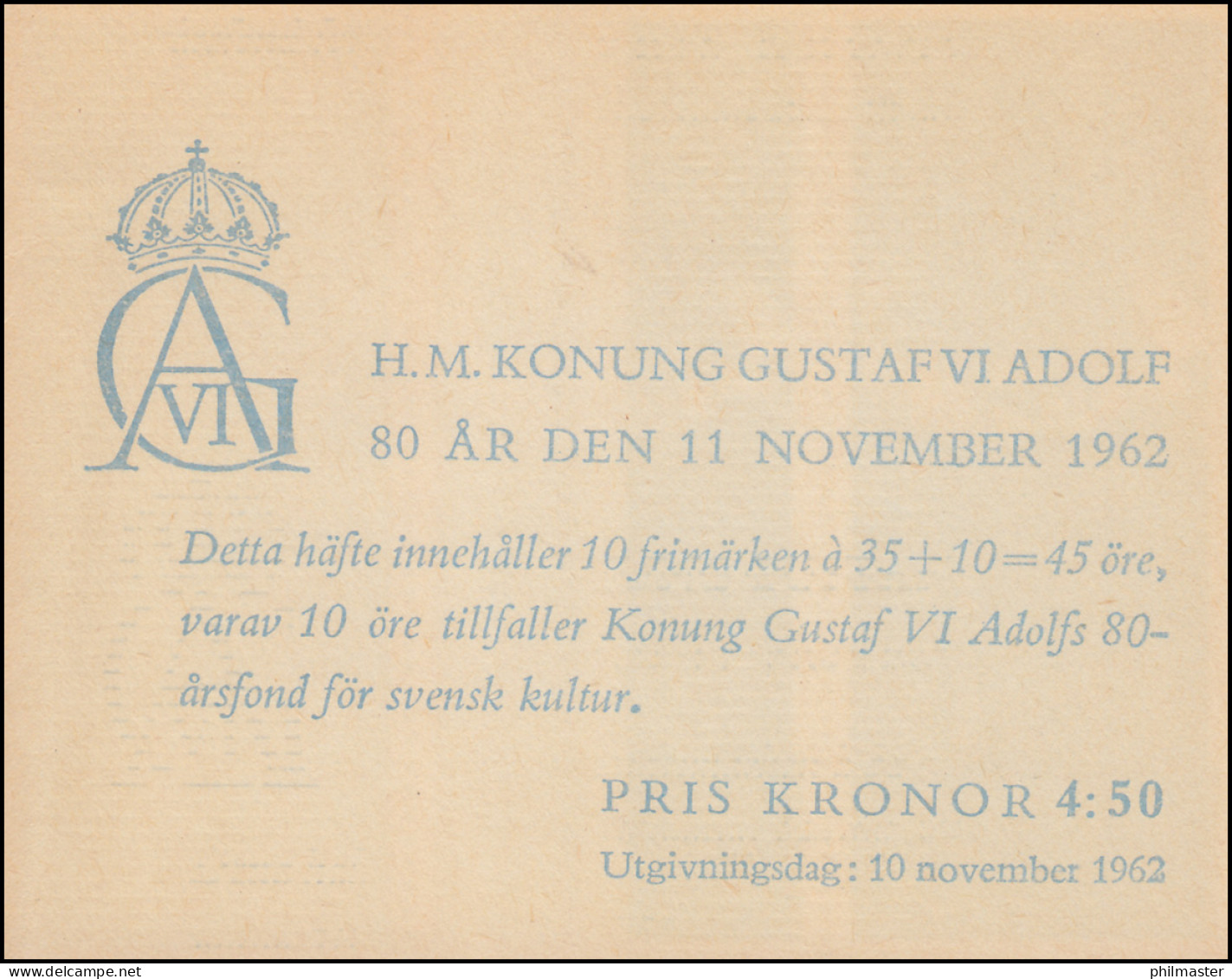 Markenheftchen Geburtstag König Gustav VI. Adolf 35 Öre 10x 499C, ** - Sin Clasificación