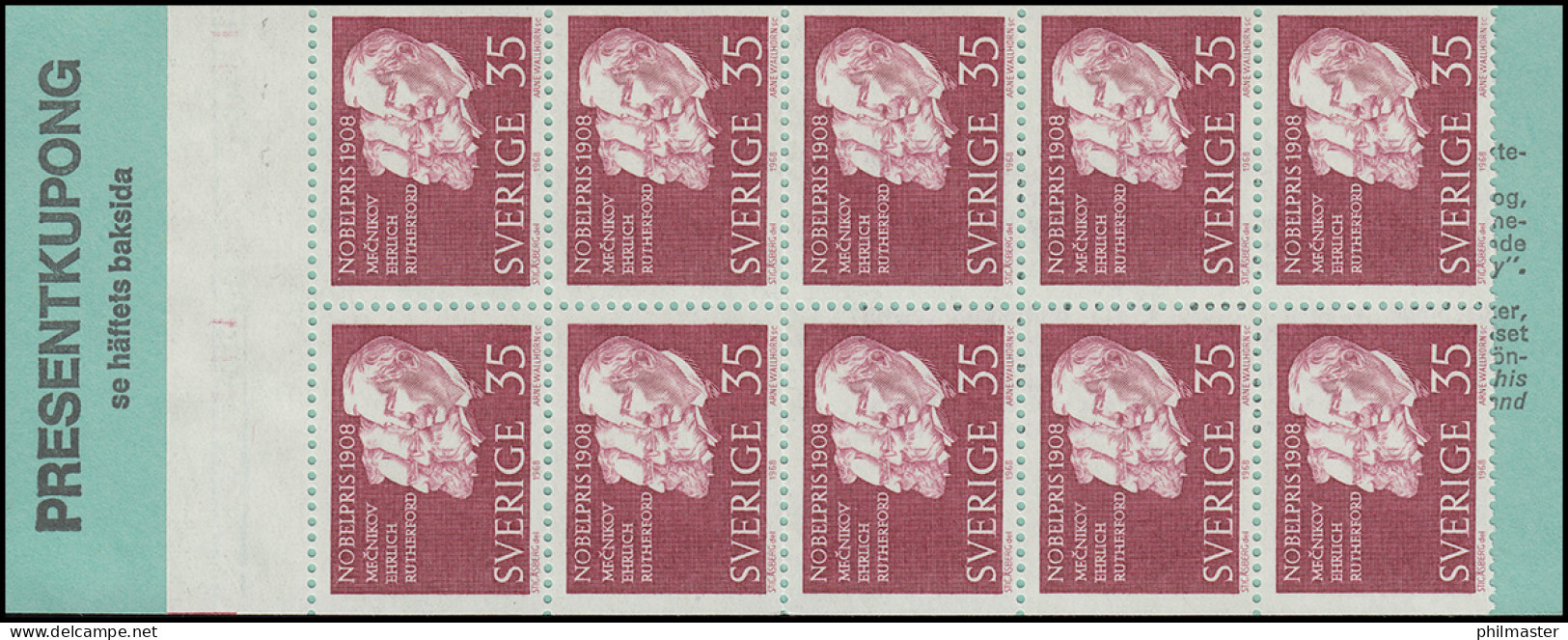 Markenheftchen Nobelpreisträger 1908 35 Öre 10x 626D, ** - Sin Clasificación