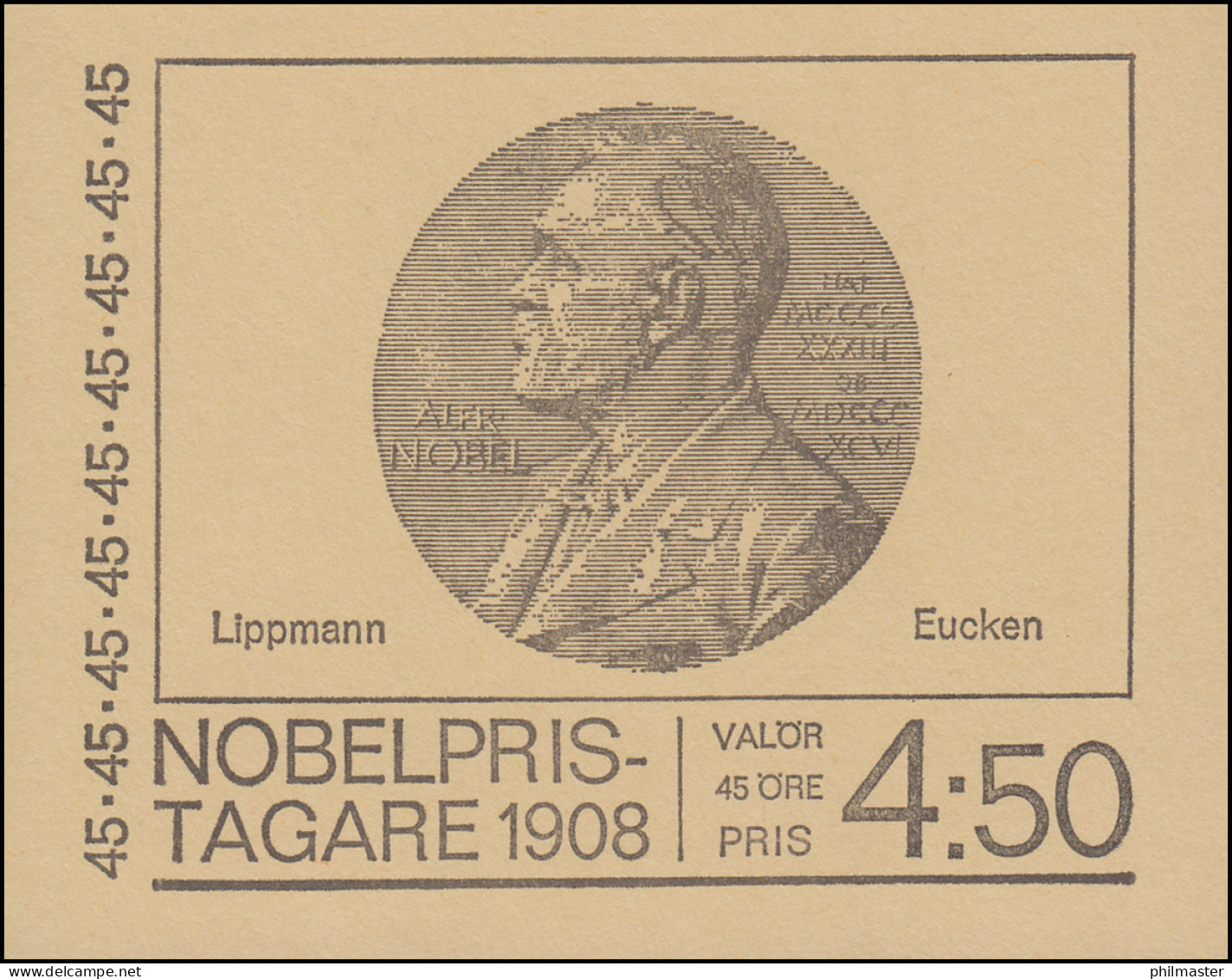 Markenheftchen Nobelpreisträger 1908 45 Öre 10x 627D, ** - Non Classés