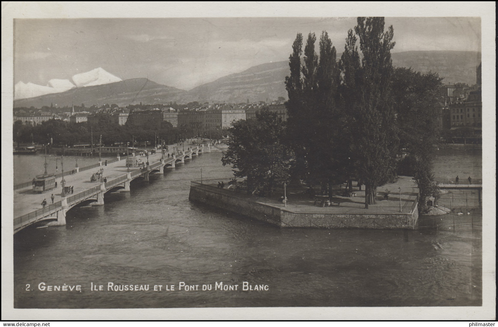 Schweiz Stempel Autosalon Genf, AK Rousseau-Insel Mit Brücke GENF 21.2.29 - Cars