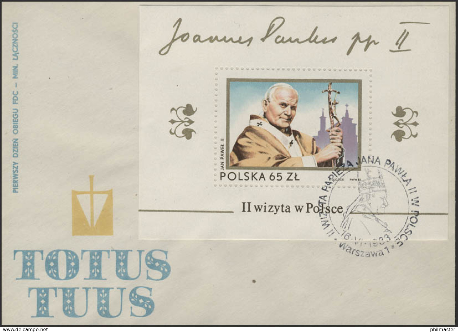 Polen: Papst Johannes Paul II. - Papstbesuch, Block 91 Auf Schmuck-FDC 1983 - Papi