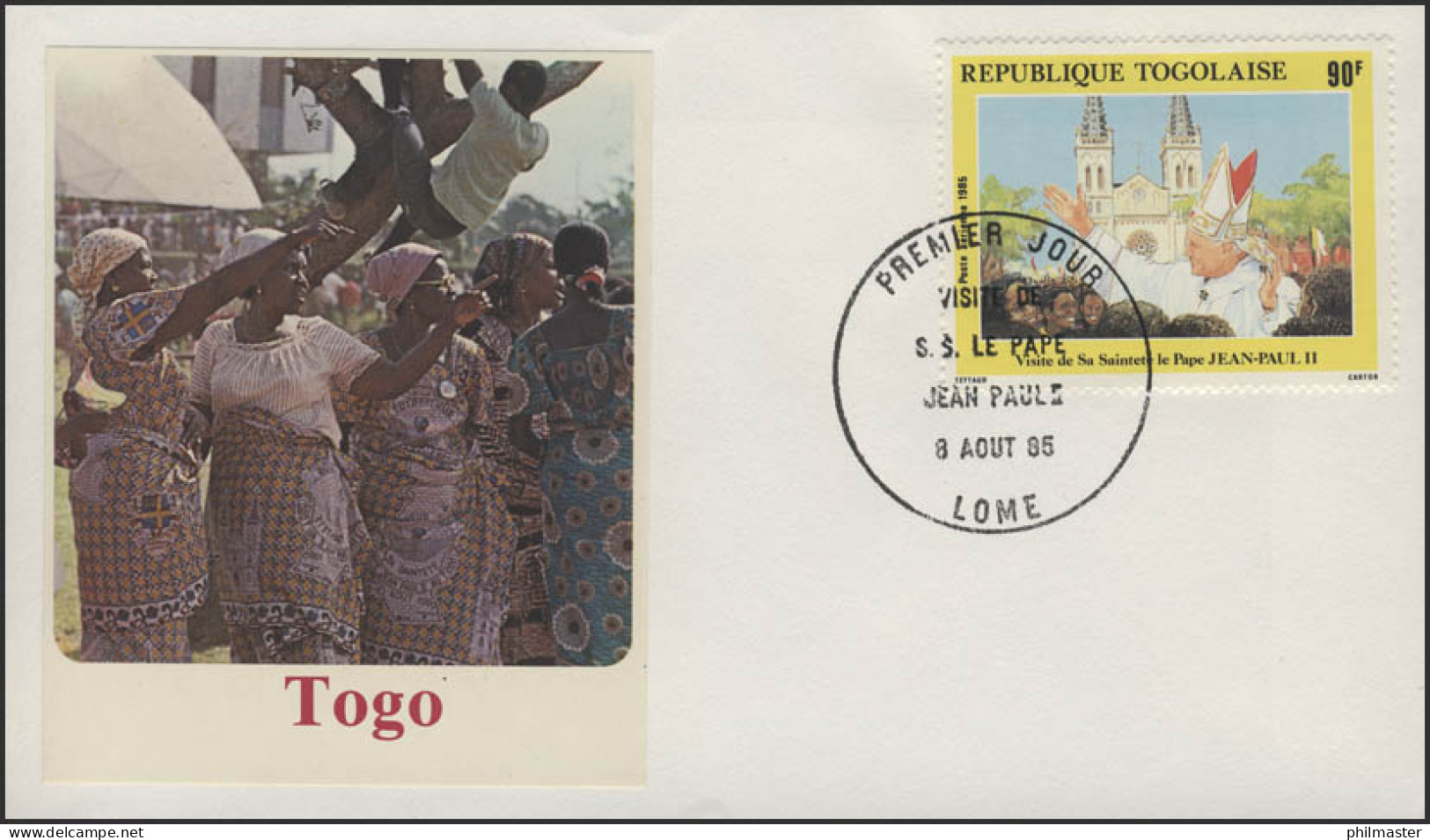 Togo: Papst Johannes Paul II Besuch 1985 Schmuck-FDC 90 F - Popes