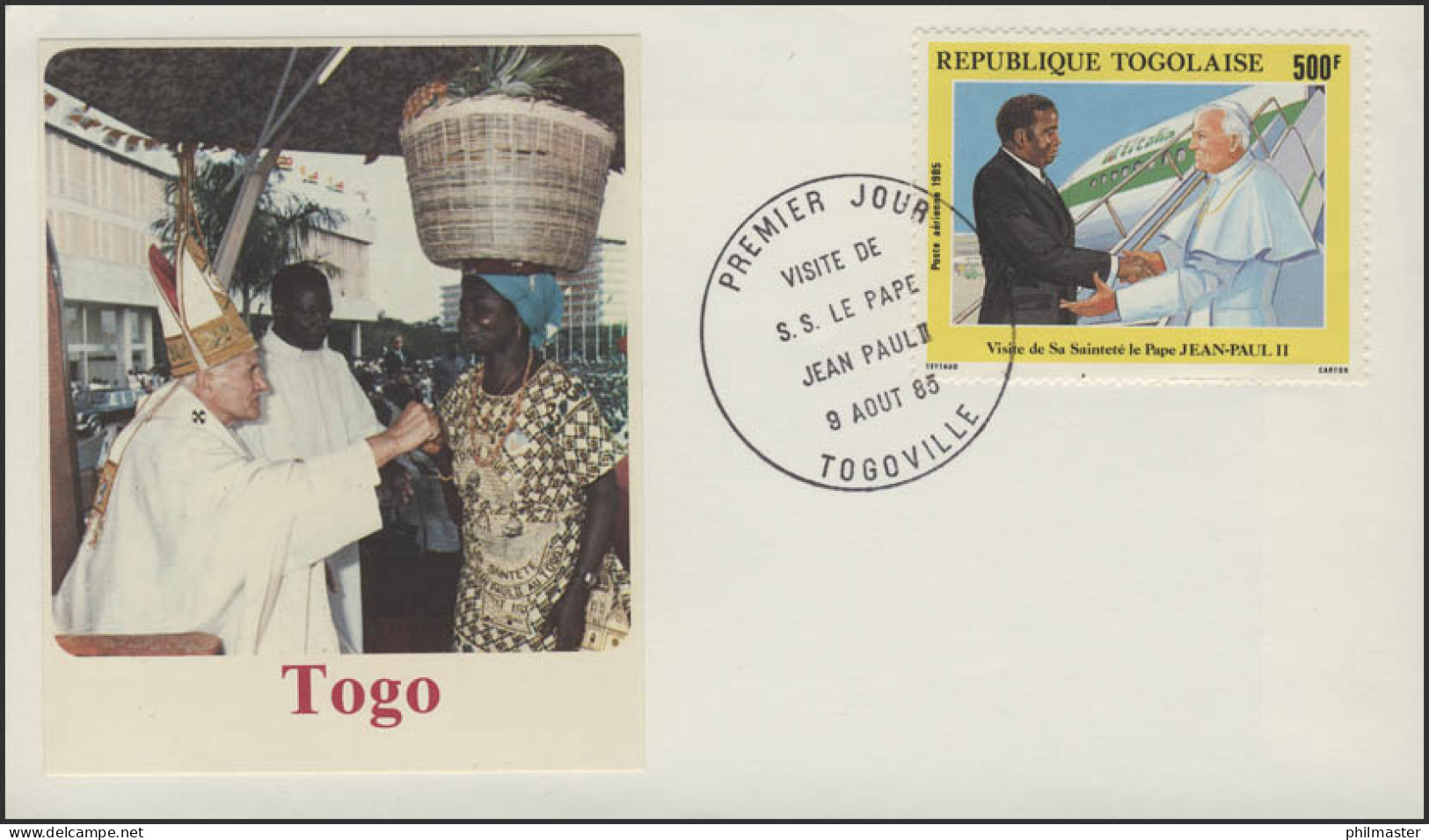 Togo: Papst Johannes Paul II Besuch 1985 Schmuck-FDC 500 F - Päpste