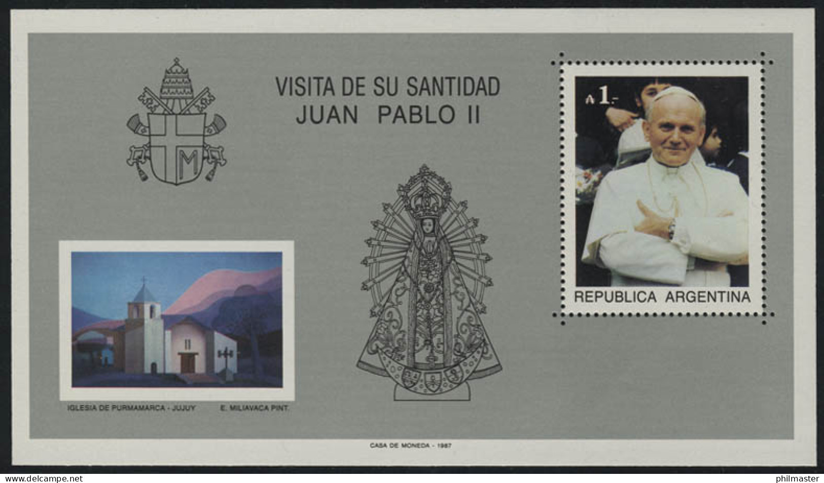 Argentinien: Staatsbesuch Papst Johannes Paul II 1987, Block ** - Popes