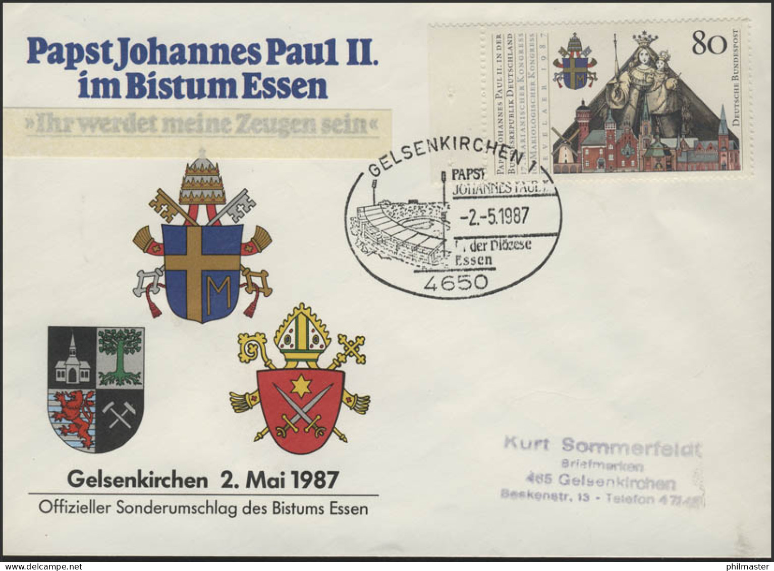 Papst Johannes Paul II In Gelsenkirchen Schmuck-Umschlag Mit SSt 2.5.87 - Päpste