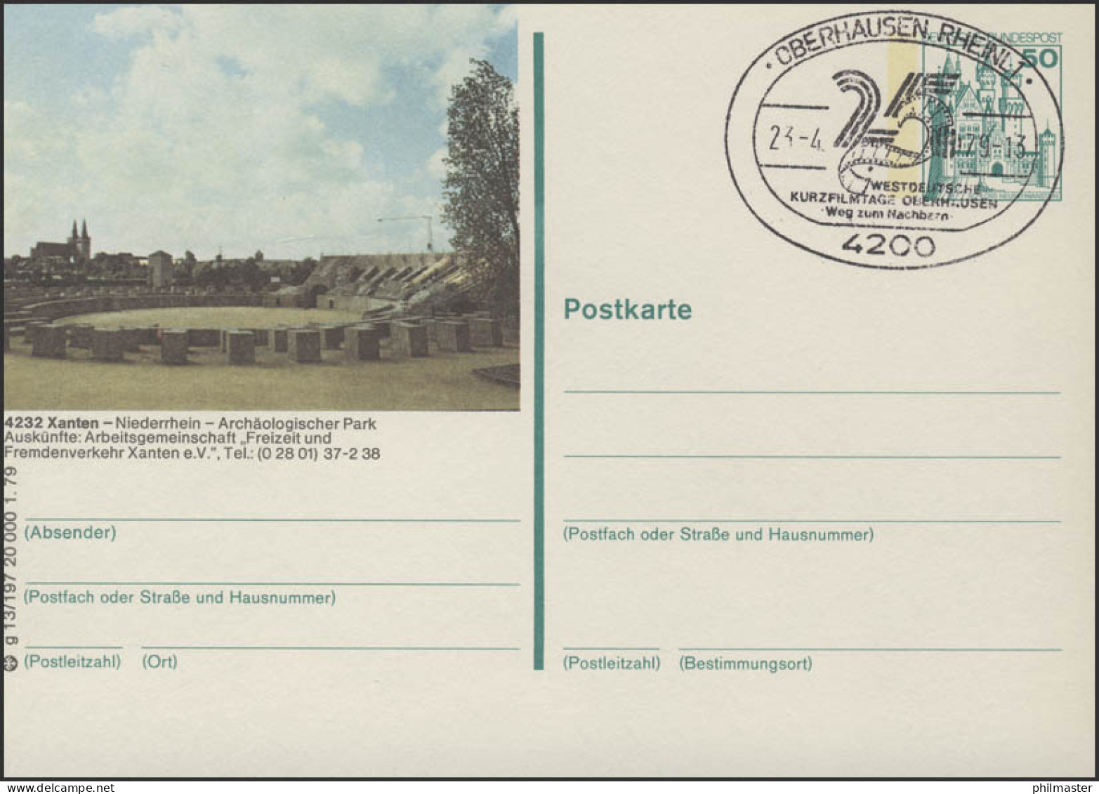 Bildpostkarte Xanten, Archäologischer Park, SSt Oberhausen Kurzfilmtage 23.4.79 - Cinema