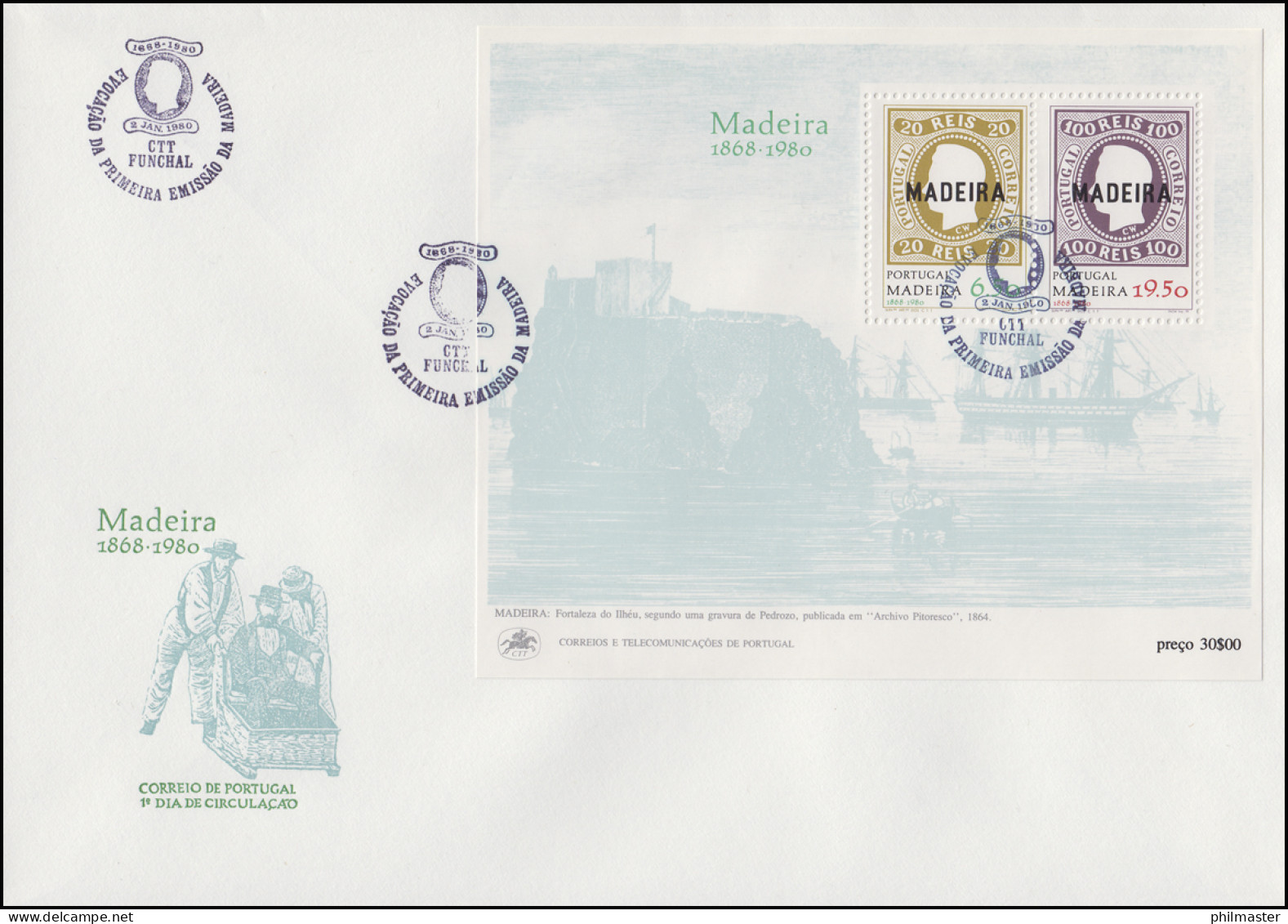 Portugal Madeira Erstausgabe Mit Aufdruck Madeira 1868-1980, Block Auf FDC - Correo Postal