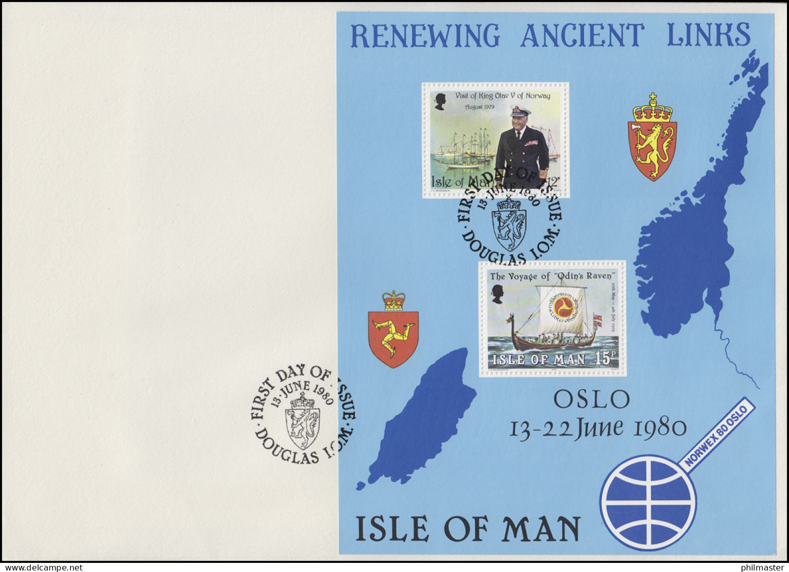 Insel Man Besuch Von König Olav V. Von Norwegen 1980, Block Auf FDC  - Royalties, Royals