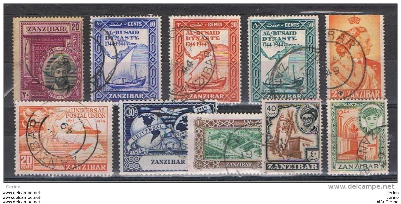 ZANZIBAR:  1936  LOT  10  USED  STAMPS  -  YV/TELL. 192//237 - Zanzibar (...-1963)