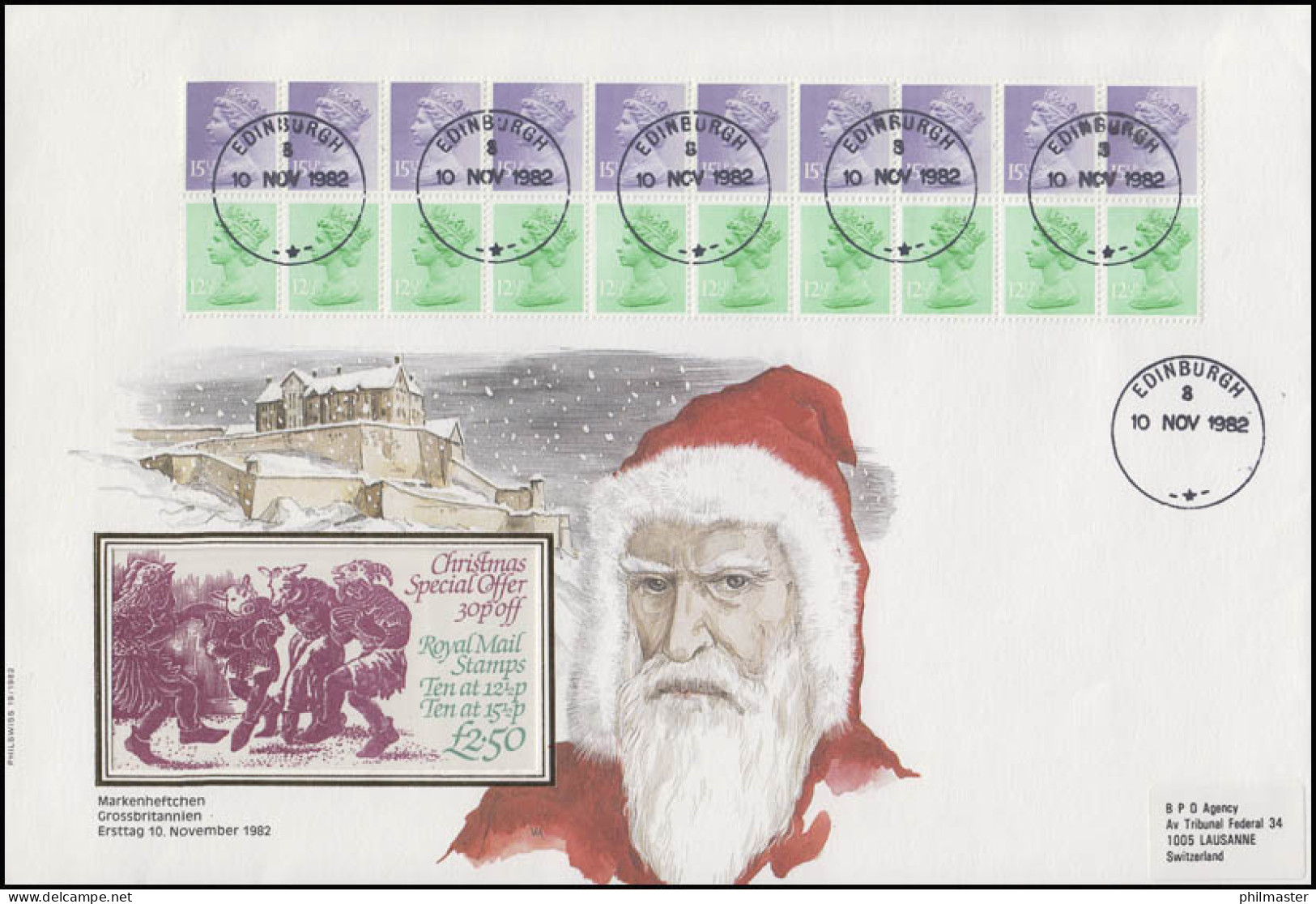 Grossbrintannien Weihnachten Christmas Heftchenblatt 1982 FDC Edinburgh 10.11.82 - Christianisme