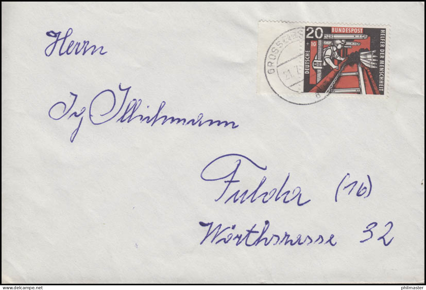 272 Wofa Kohlebergbau 20 Pf Randstück EF Brief Großeibstadt 21.7.58 Nach Fulda - Factories & Industries