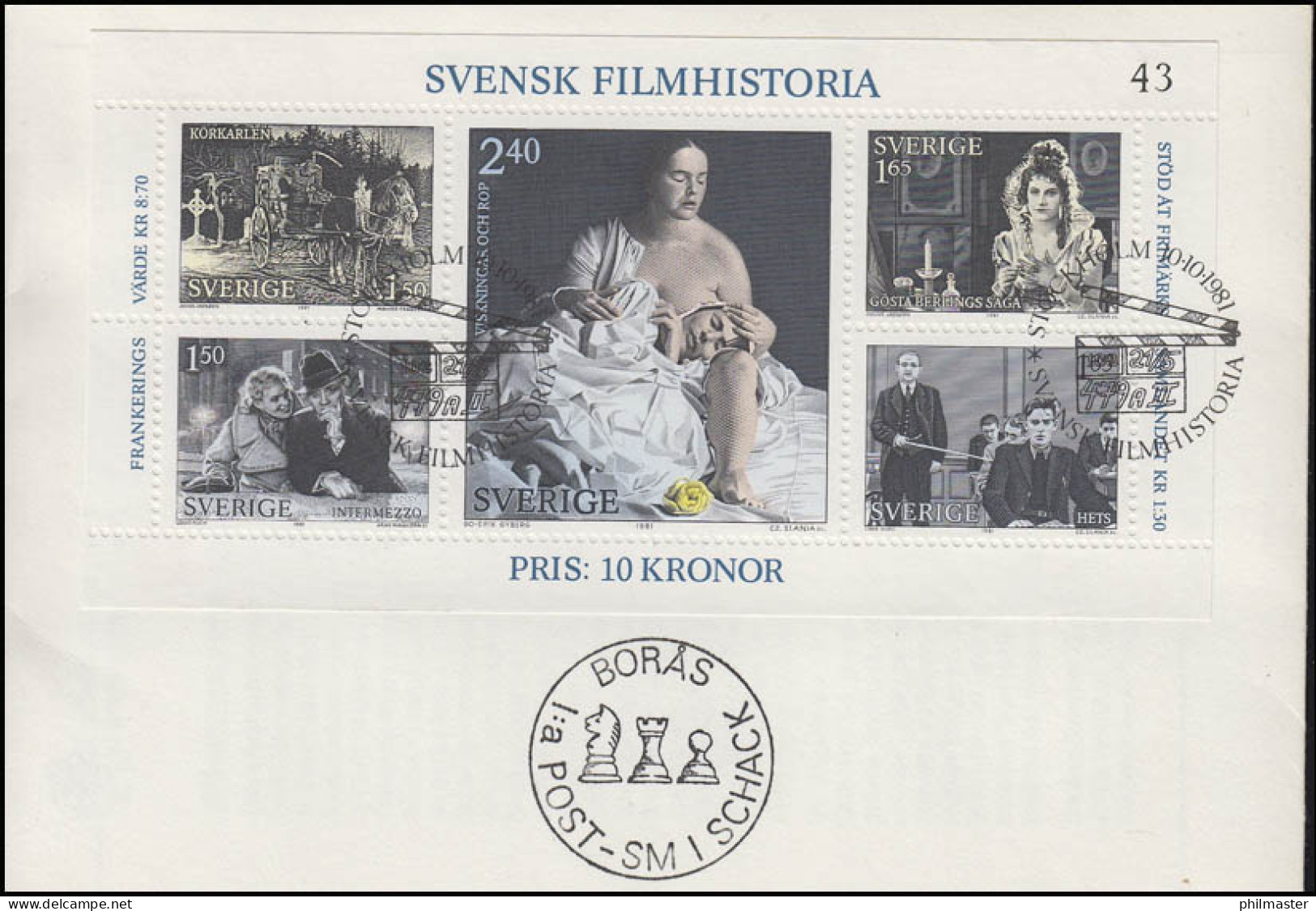 Schweden: Block Geschichte Des Schwedischen Films 1981, FDC Stockholm 10.10.81 - Cinéma