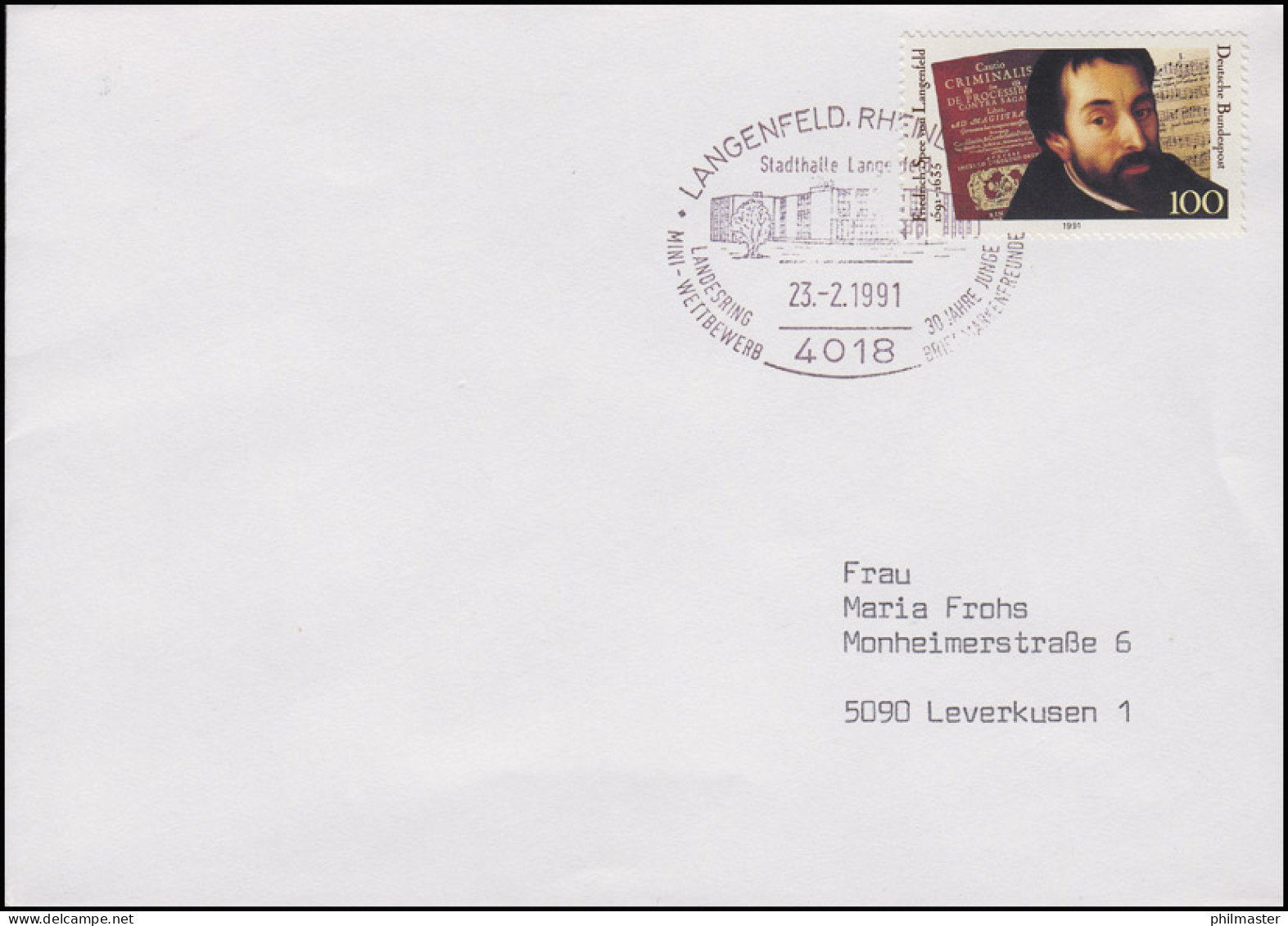 1503 Spee Von Langenfeld Dichter, EF Brief SSt Langenfeld Stadthalle 23.2.1991 - Muziek