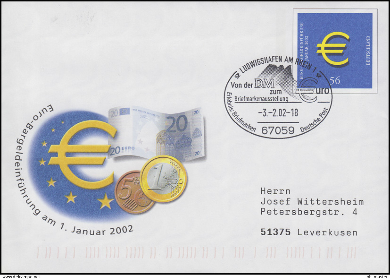 USo 33/01 Euro-Bargeldeinführung, SSt Ludwigshafen Von Der DM Zum Euro 3.2.2002 - Monnaies